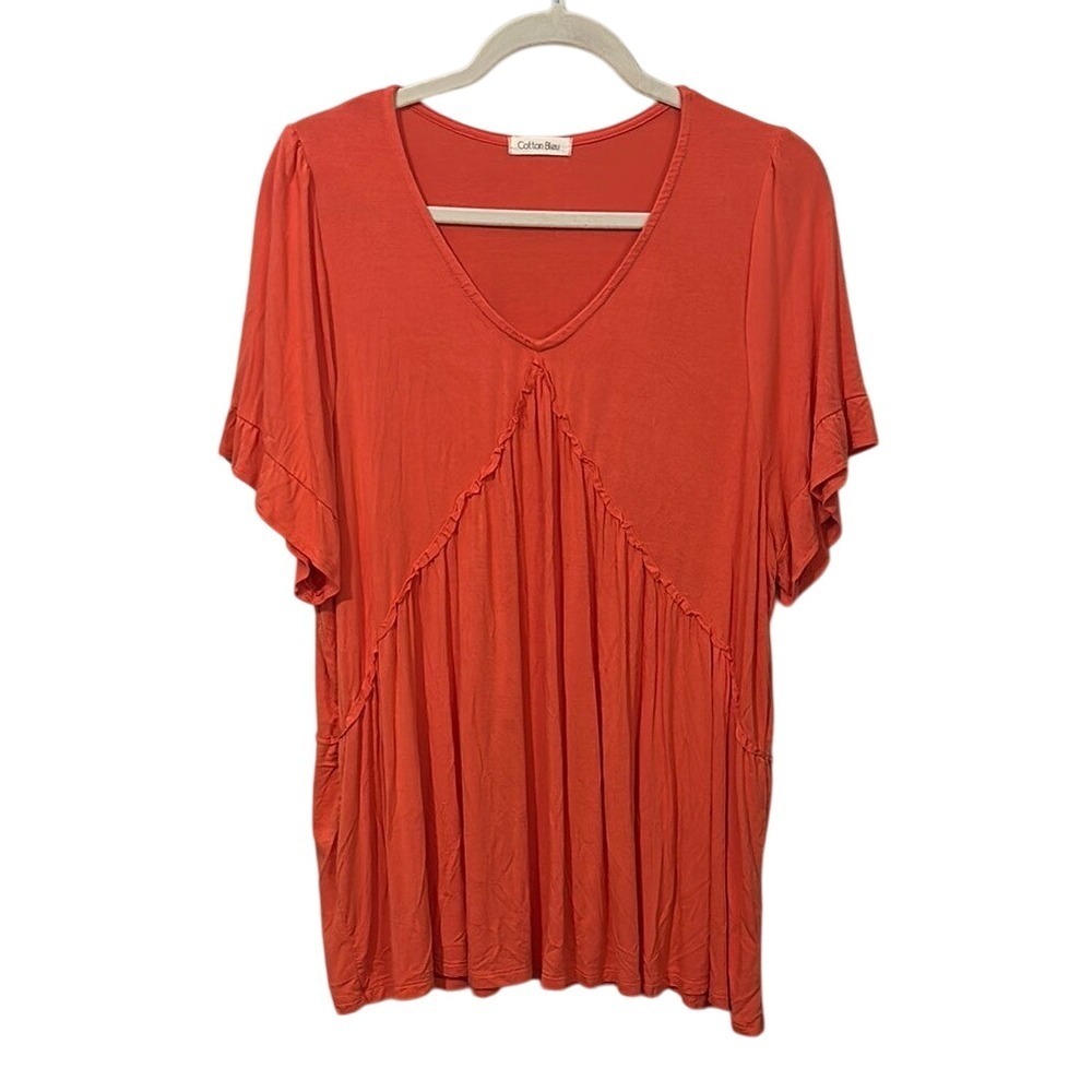 Cotton Bleu Brushed Knit Flowy Babydoll Fit Top‎ Orange